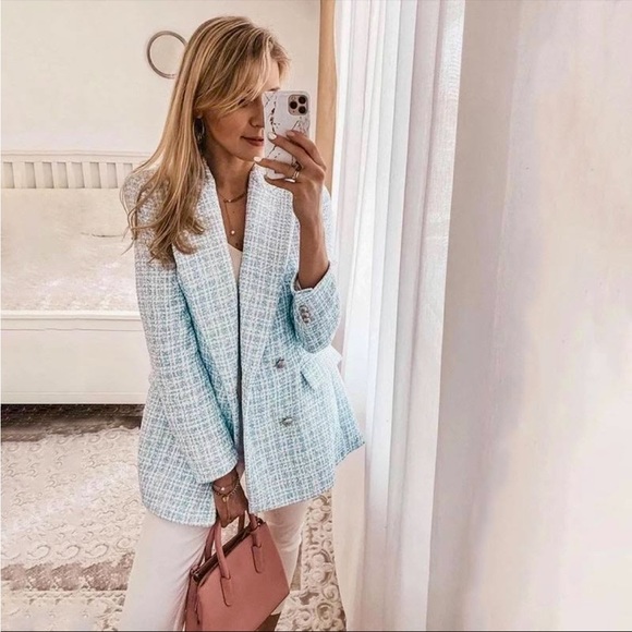 Zara Tweed Boucle Double Breasted Blazer - Picture 5 of 9